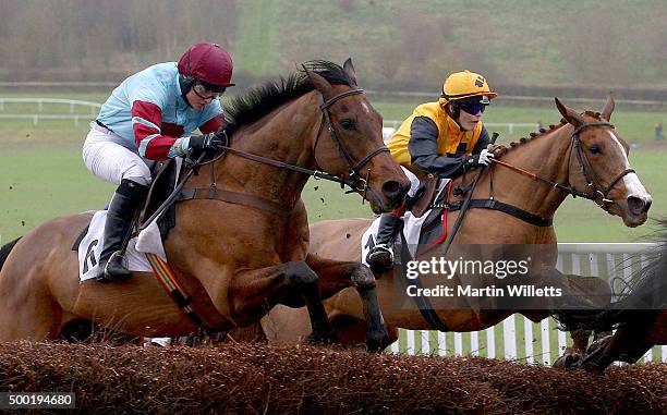 According to Sarah ridden by Victoria Pendleton takes a jump at Barbury Racecourse on December 6, 2015 in Barbury, England.