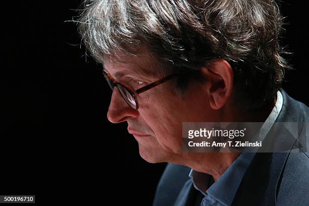 Former Editor and chief of The Guardian Alan Rusbridger rehearses at a Steinway piano before a performance of 'Word And Play Celebrity Christmas...