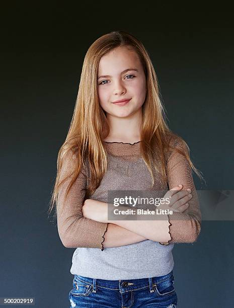 young teen blond girl arms folded - 10 years old girls stock pictures, royalty-free photos & images