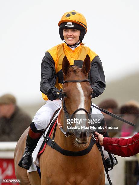 Victoria Pendleton in the parade ring prior to riding 'According to Sarah' in the Ladies Open during the Barbury Castle Point to Point at Barbury...