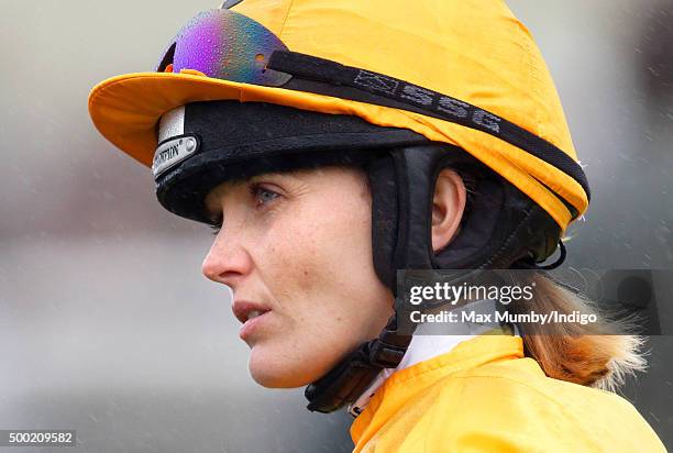 Victoria Pendleton in the parade ring prior to riding 'According to Sarah' in the Ladies Open during the Barbury Castle Point to Point at Barbury...