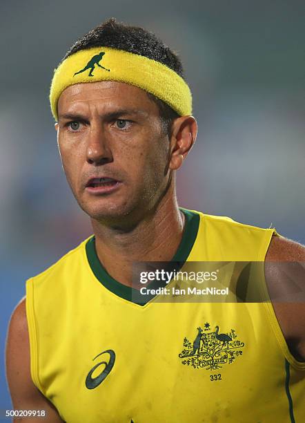 Jamie Dwyer of Australia looks on during the final match between Australia and Belgium on day ten of The Hero Hockey League World Final at the Sardar...