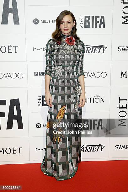 Actress Carey Mulligan arrives at The Moet British Independent Film Awards 2015 at Old Billingsgate Market on December 6, 2015 in London, England.