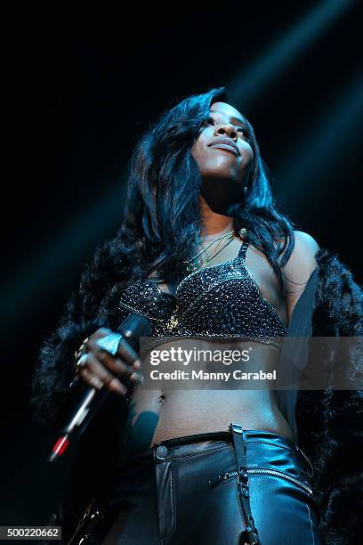 Sevyn Streeter performs at The Conglomerate and Hot 97 Present "Busta Rhymes and Friends: Hot For The Holiday" concert at Prudential Center on...