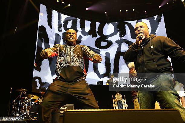 Naughty By Nature performs at The Conglomerate and Hot 97 Present "Busta Rhymes and Friends: Hot For The Holiday" concert at Prudential Center on...