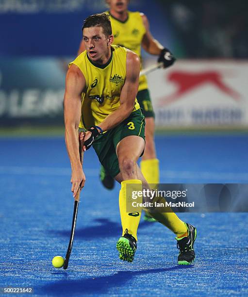 Simon Orchard of Australia controls the ball during the final match between Australia and Belgium on day ten of The Hero Hockey League World Final at...