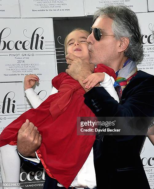 Singer Andrea Bocelli and his daughter, Virginia Bocelli, attend the unveiling of a life-size marble statue of him at the Cleveland Clinic Lou Ruvo...
