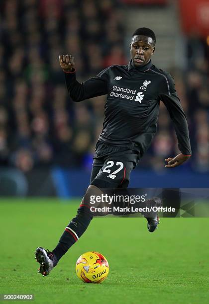 Divock Origi of Liverpool during the Capital One Cup Quarter Final between Southampton and Liverpool at St Mary's Stadium on December 2, 2015 in...