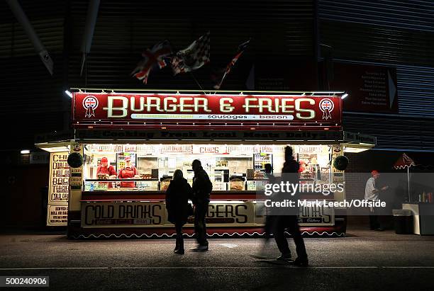 Burger stall outside St Mary's stadium during the Capital One Cup Quarter Final between Southampton and Liverpool at St Mary's Stadium on December 2,...