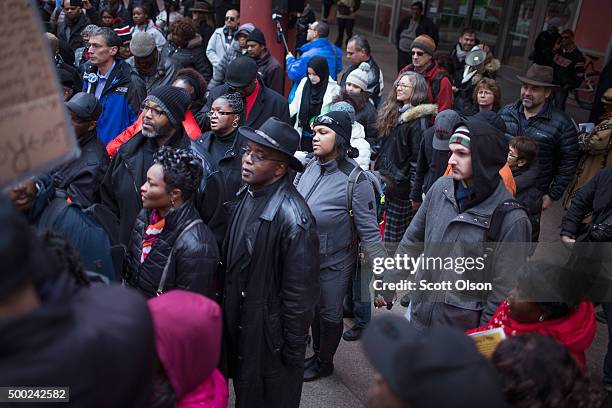 Demonstrators rally at the Thompson Center following a march through downtown to protest the death of Laquan McDonald and the alleged cover-up that...