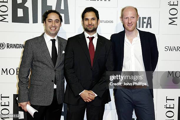 Producer Ali Mansuri and guests arrive at The Moet British Independent Film Awards 2015 at Old Billingsgate Market on December 6, 2015 in London,...