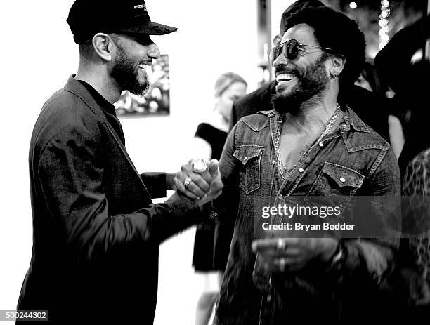 Swizz Beatz and Lenny Kravitz attend the Opening of Lenny Kravitz FLASH Photography Exhibition at Miami Design District on December 1, 2015 in Miami,...