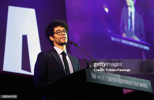 Host Richard Ayoade speaks at The Moet British Independent Film Awards 2015 at Old Billingsgate Market on December 6, 2015 in London, England.