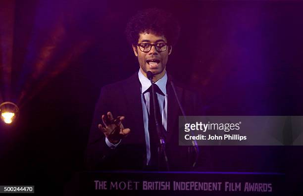 Host Richard Ayoade speaks at The Moet British Independent Film Awards 2015 at Old Billingsgate Market on December 6, 2015 in London, England.