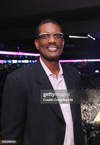 Nets legend, Albert King, stops by The Centurion Suite by American Express Sunday night during the Nets vs. Warriors game at Barclays Center on...