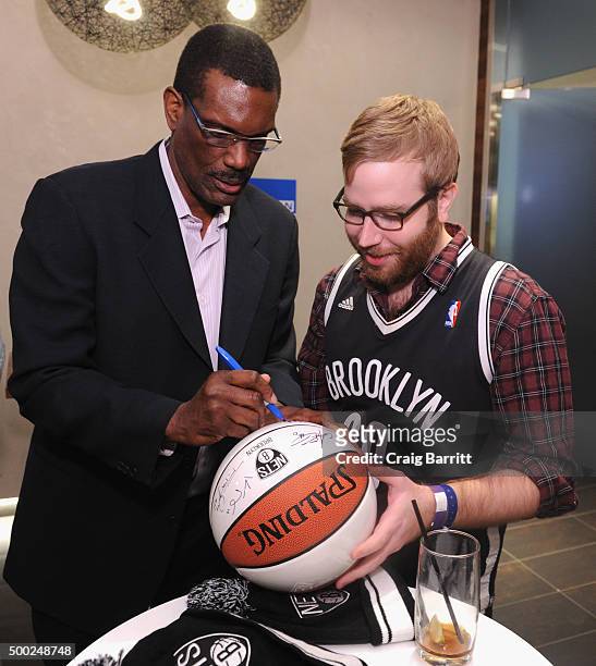 Nets legend, Albert King , stops by The Centurion Suite by American Express Sunday night during the Nets vs. Warriors game at Barclays Center on...