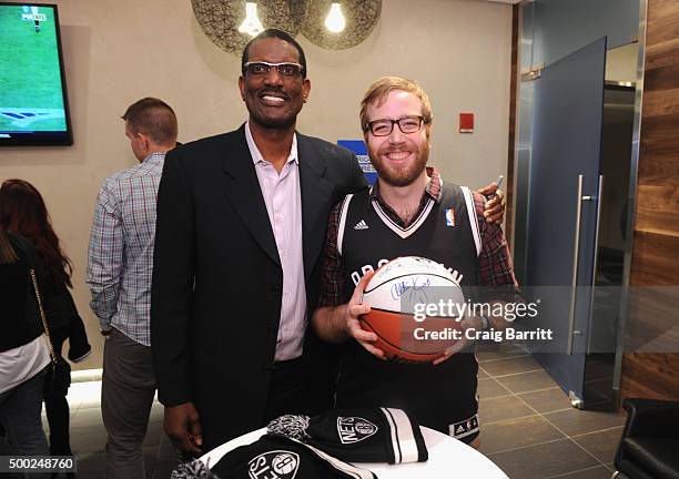 Nets legend, Albert King , stops by The Centurion Suite by American Express Sunday night during the Nets vs. Warriors game at Barclays Center on...