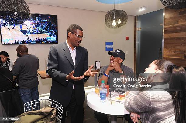Nets legend, Albert King, stops by The Centurion Suite by American Express Sunday night during the Nets vs. Warriors game at Barclays Center on...