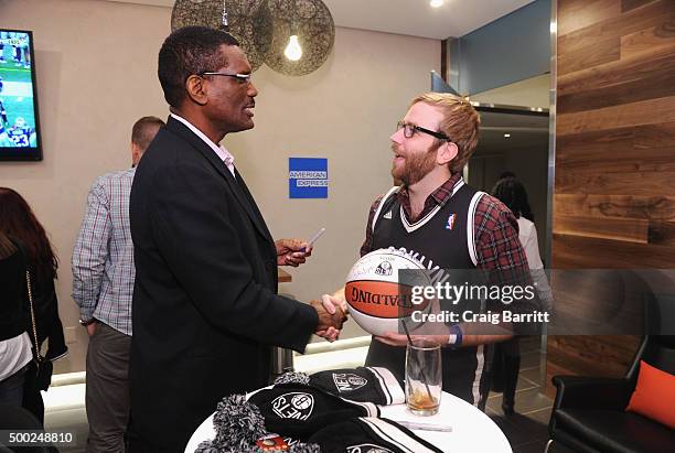 Nets legend, Albert King , stops by The Centurion Suite by American Express Sunday night during the Nets vs. Warriors game at Barclays Center on...