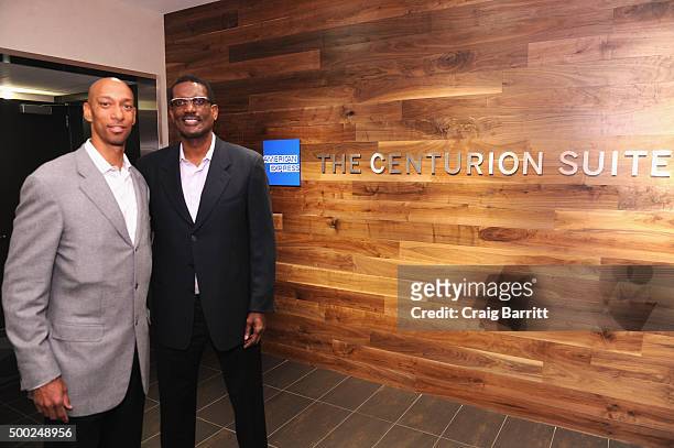 Nets legends Kerry Kittles and Albert King, stop by The Centurion Suite by American Express Sunday night during the Nets vs. Warriors game at...