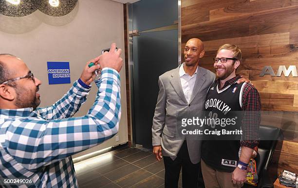 Nets legend, Kerry Kittles, stops by The Centurion Suite by American Express Sunday night during the Nets vs. Warriors game at Barclays Center on...