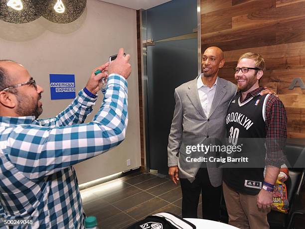 Nets legend, Kerry Kittles, stops by The Centurion Suite by American Express Sunday night during the Nets vs. Warriors game at Barclays Center on...