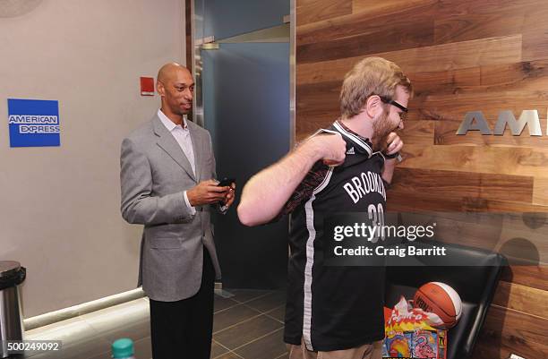 Nets legend, Kerry Kittles , stops by The Centurion Suite by American Express Sunday night during the Nets vs. Warriors game at Barclays Center on...