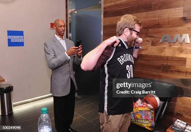 Nets legend, Kerry Kittles, stops by The Centurion Suite by American Express Sunday night during the Nets vs. Warriors game at Barclays Center on...