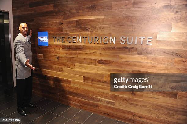 Nets legend, Kerry Kittles, stops by The Centurion Suite by American Express Sunday night during the Nets vs. Warriors game at Barclays Center on...