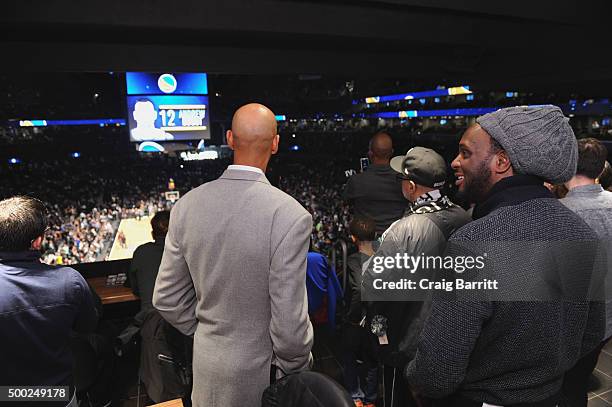 Nets legend, Kerry Kittles, stops by The Centurion Suite by American Express Sunday night during the Nets vs. Warriors game at Barclays Center on...