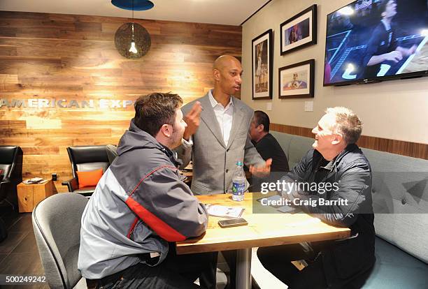 Nets legend, Kerry Kittles , stops by The Centurion Suite by American Express Sunday night during the Nets vs. Warriors game at Barclays Center on...