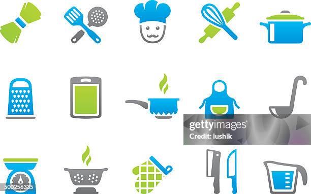 stockillustraties, clipart, cartoons en iconen met stampico icons - cooking - soeplepel