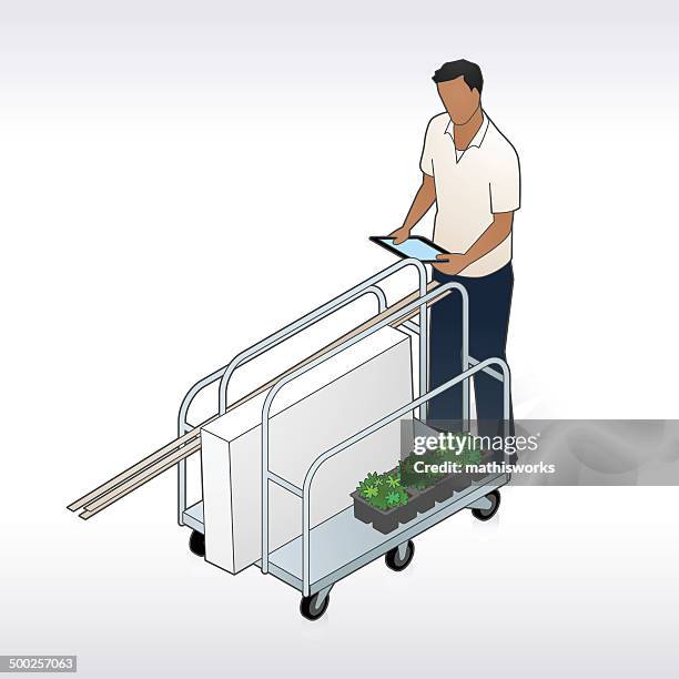home improvement shopper illustration - man using tablet stock illustrations