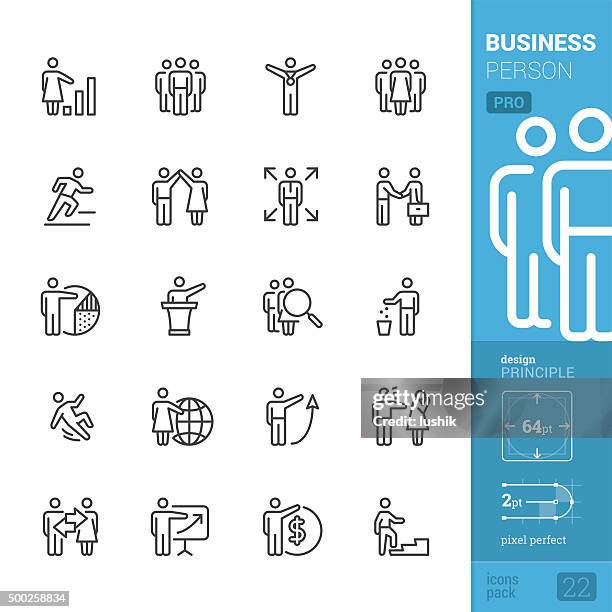 business person related vector icons - pro pack - hand shake gesture white background isolated stock illustrations