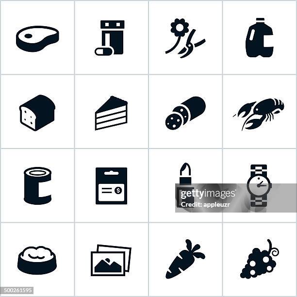 black supermarket departments icons - delicatessen stock illustrations