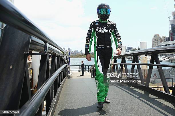 Mark Winterbottom arrives at the reveal of his new-look 2016 race car at Doltone House on December 7, 2015 in Sydney, Australia.