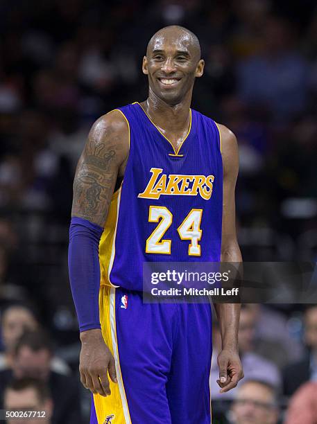 Kobe Bryant of the Los Angeles Lakers plays in the game against the Philadelphia 76ers on December 1, 2015 at the Wells Fargo Center in Philadelphia,...