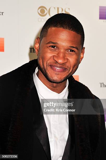 Singer Usher arrives at the 38th Annual Kennedy Center Honors Gala at the Kennedy Center for the Performing Arts on December 6, 2015 in Washington,...