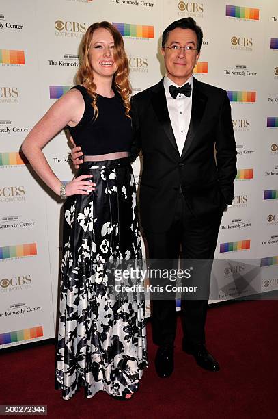 Host Stephen Colbert with his daughter Madeleine Colbert arrive at the 38th Annual Kennedy Center Honors Gala at the Kennedy Center for the...