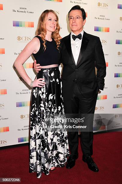Host Stephen Colbert with his daughter Madeleine Colbert arrive at the 38th Annual Kennedy Center Honors Gala at the Kennedy Center for the...