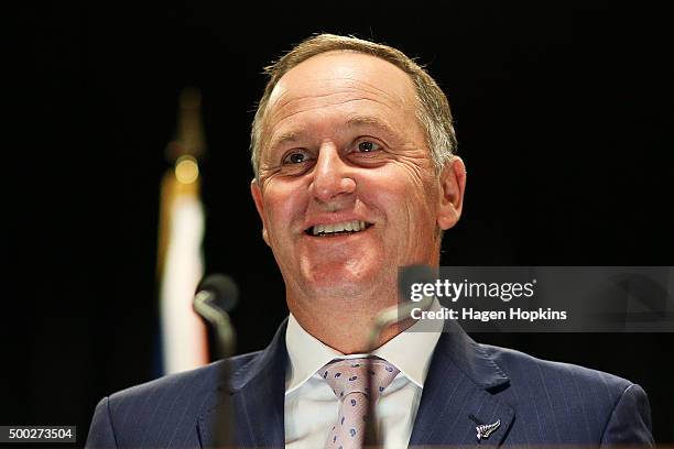 Prime Minister John Key speaks during a press conference at The Beehive on December 7, 2015 in Wellington, New Zealand. Maureen Pugh replaces Tim...