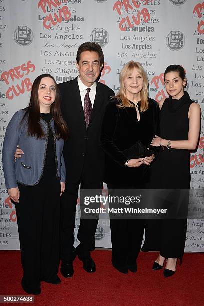 Mia Mantegna, Joe Mantegna, Arlene Vrhel, and Gia Mantegna arrive at the National Arts and Entertainment Journalism Awards Gala at Millennium...