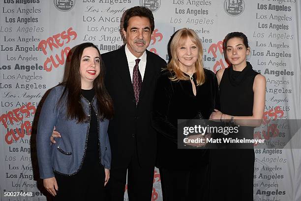 Mia Mantegna, Joe Mantegna, Arlene Vrhel, and Gia Mantegna arrive at the National Arts and Entertainment Journalism Awards Gala at Millennium...