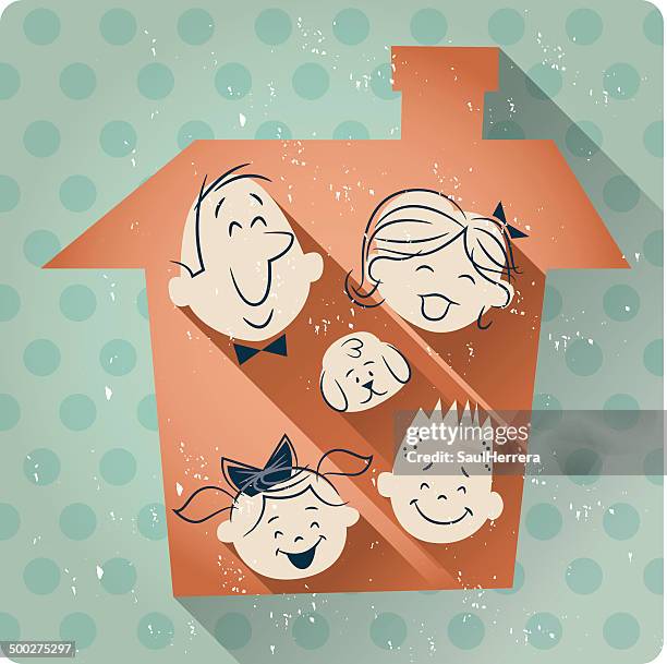 family house cartoon retro - 1950s father stock illustrations