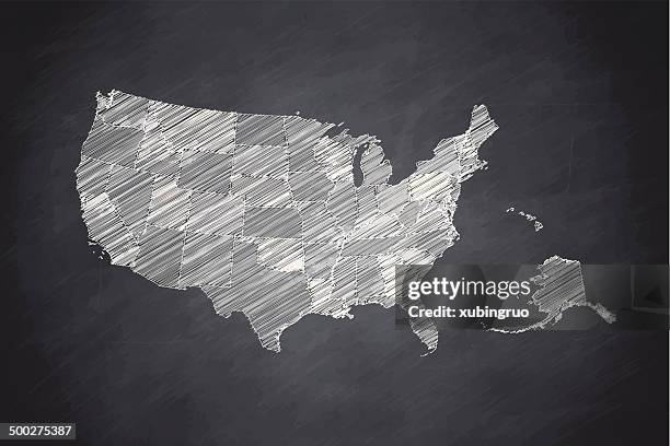 usa map on blackboard - black and white map of the united states stock illustrations