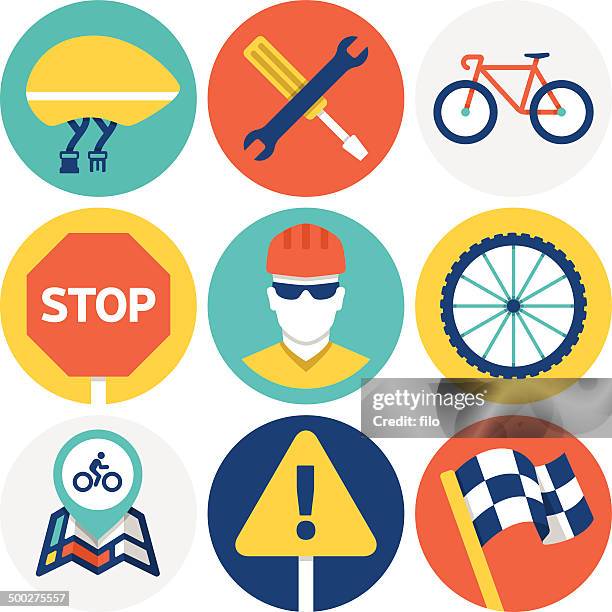 stockillustraties, clipart, cartoons en iconen met cycling icons and symbols - mountainbiken fietsen