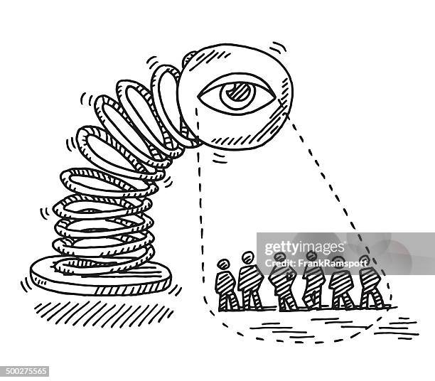 spring surveillance eye people drawing - coiled spring stock illustrations