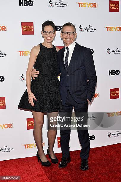 Abbe Land and Michael Lombardo attend the TrevorLIVE LA 2015 event at Hollywood Palladium on December 6, 2015 in Los Angeles, California.