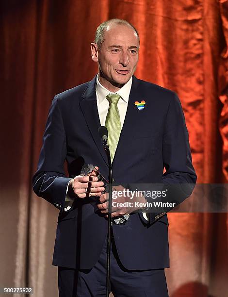 Honoree Andy Bird accepts the Trevor 20/20 Visionary Award onstage during TrevorLIVE LA 2015 at Hollywood Palladium on December 6, 2015 in Los...