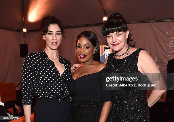 Comedian Sarah Silverman and actors Niecy Nash and Pauley Perrette attend TrevorLIVE LA 2015 at Hollywood Palladium on December 6, 2015 in Los...